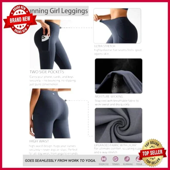 High Waist Leggings with Pockets, Tummy Control, Buttery Soft Yoga Pants - Picture 6 of 7